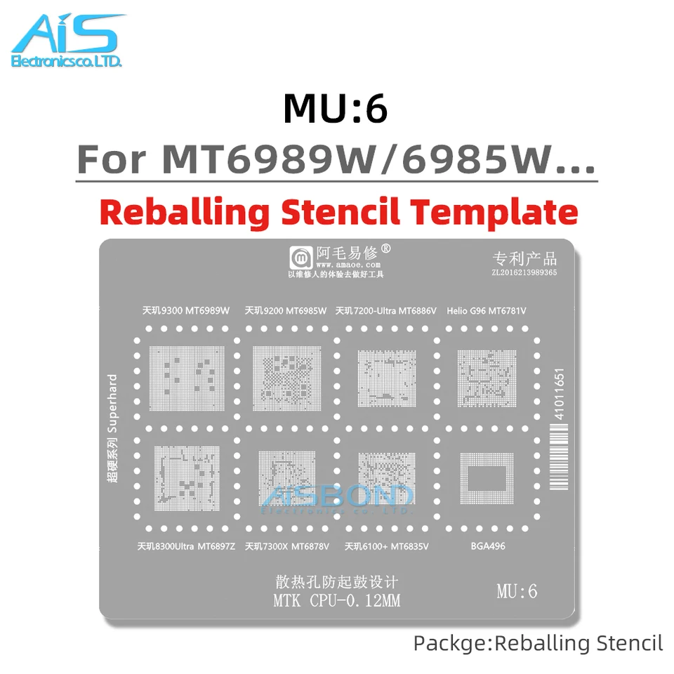BGA Reballing Stencil for Dimensity 9300 9200 7200 8300 Ultra 7300X 6100 MT6989W MT6985W MT6886V MT6781V MT6897Z MT6878V MT6835V
