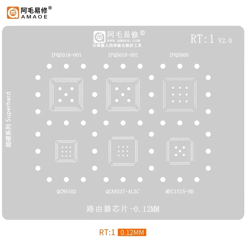 BGA Reballing Stencil Kit pre smerovač IPQ5018-001 IPQ5000 QCN6102 QCA8337 MEC1515 WiFi Chipset