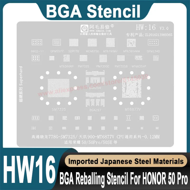 BGA Stencil pre Huawei Honor 50 Pro SE SM7325 MT6877V CPU Stencil Realing Cín Semená koráliky BGA Stencil
