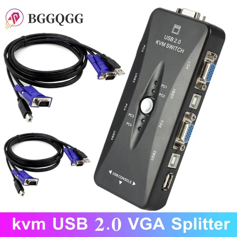 BGGQGG 4 Port KVM prepínač USB 2.0 VGA Splitter Printer Printer Keyboard Pendrive Zdieľanie prepínača 1920*1440 VGA Adapter Switch Box