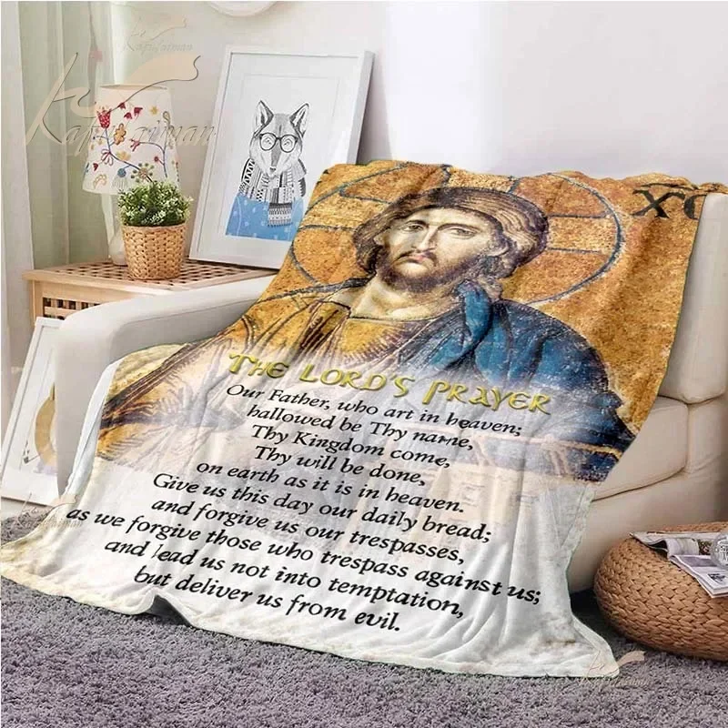 Biblia hádzať prikrývku ESUS náboženstvo Pán Modlitba plyšový pokrývka mäkká útulná prikrývka pre pohovku stoličku posteľ o klenuté, náboženské suveníry dary