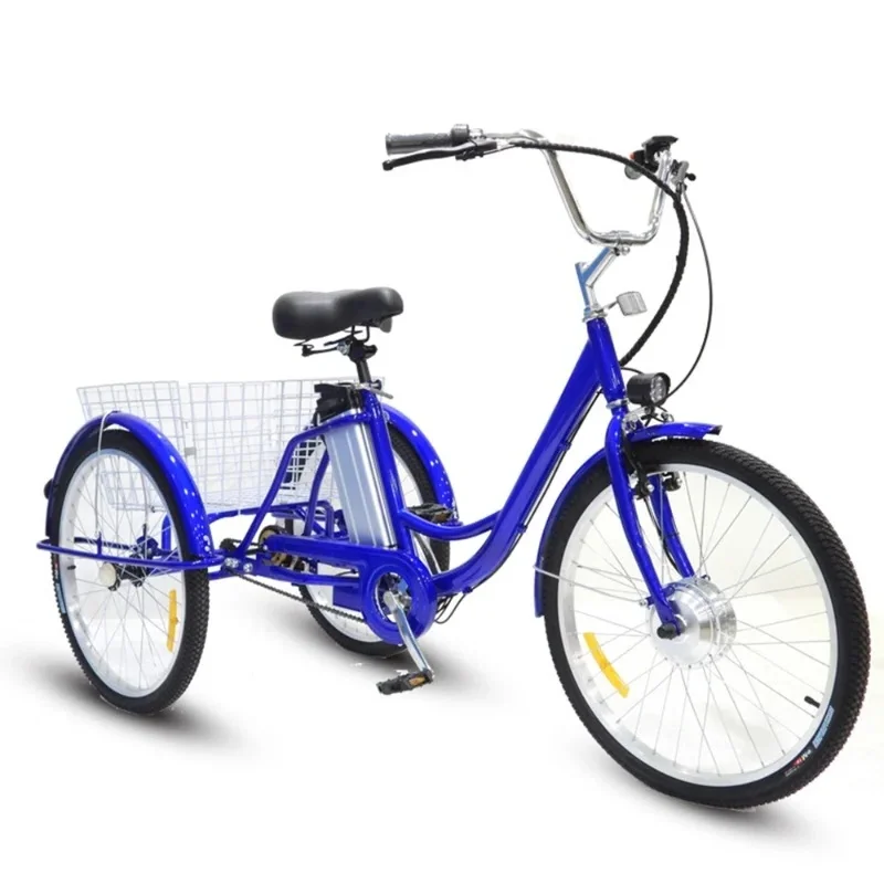 Bicykel s elektrickým nákladom 3 kolies pre starších dospelých 24 palcov 350 W Elektrické trojkoles pre lítiovú batériu odnímateľné s košom
