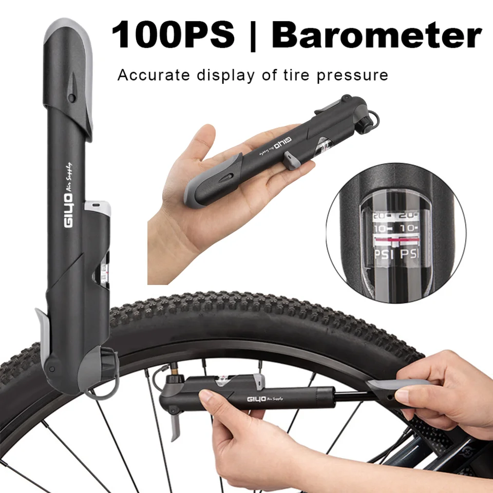 Bicykelový nafukovací bicykel Barometer Schrader Presta Valve Cycling Ručné čerpadlo
