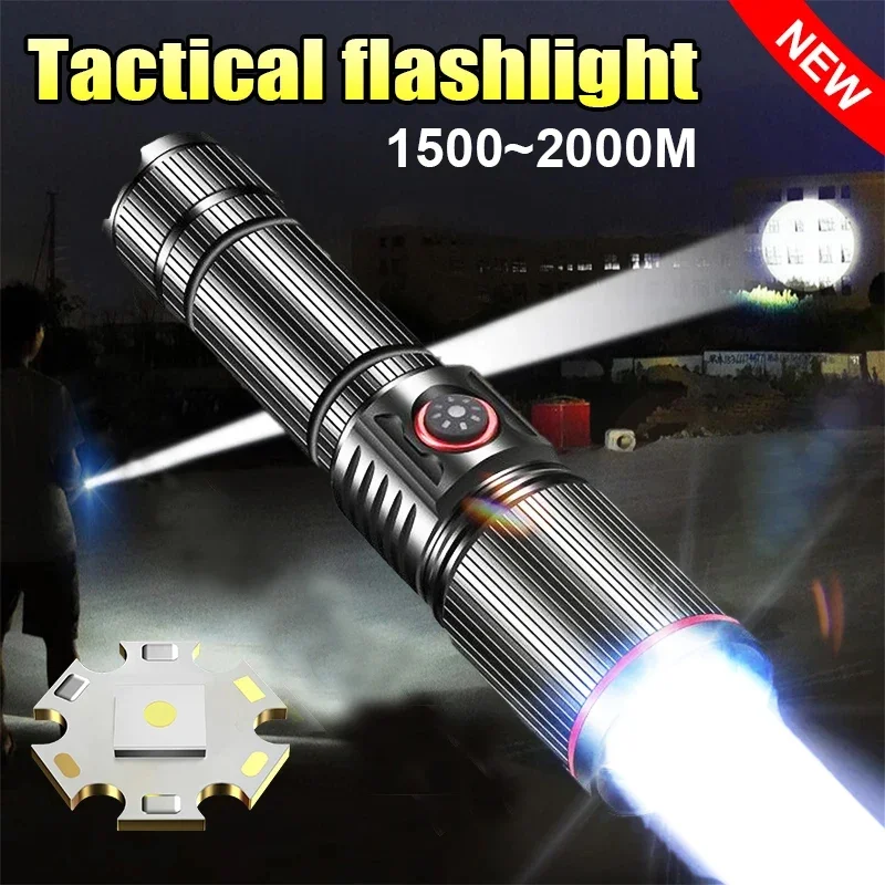 Biela laserová LED taktická baterka 300W Výkonný dlhý dole
