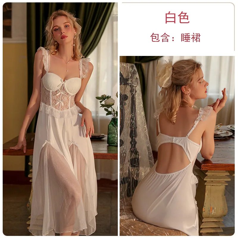 Biela perspektíva Žena Roup Set Lace Kimono Nightdress Sleepwear Letný župan Nightgown Suit Ženy