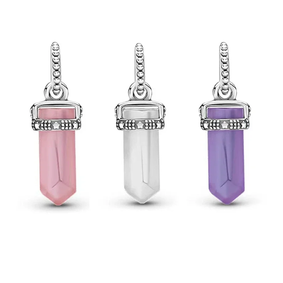 Biela ružová fialová kúzlo 925 Sterling strieborný korálkový darček Fit Original Pandora náramok náhrdelník DIY šperky pre ženy