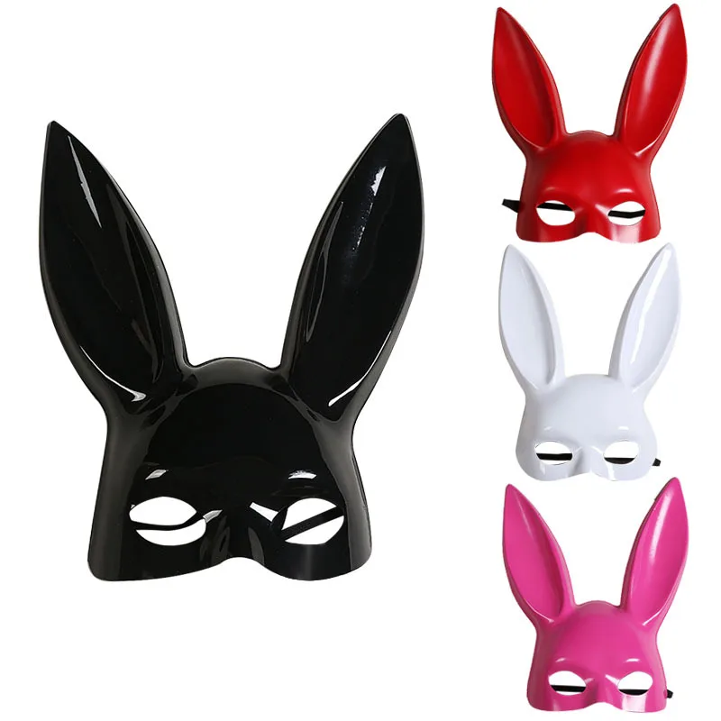 Biela čierna anime ženy dievča sexy zajačika maska ​​Half Face Long Ears Bondage Mask Masquerade Party Cosplay kostýmy rekvizity