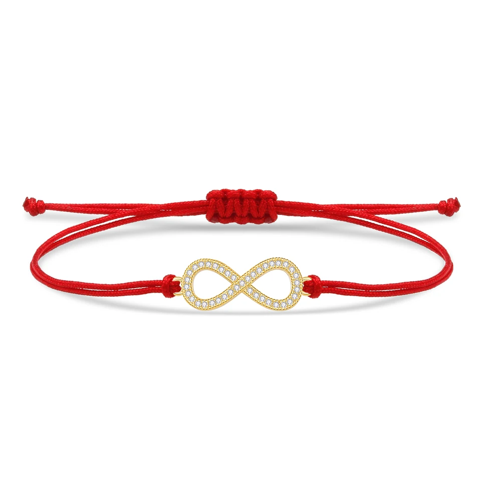 Biele CZ Stones Copper Infinity CULT náramok Ženy Nové trendové kubické zirkónia krištáľová červená struna nastaviteľné ručne vyrábané šperky