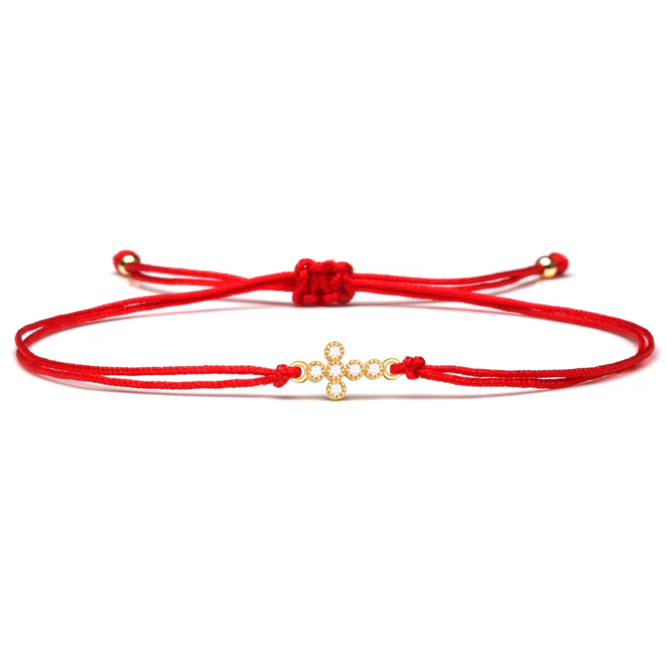 Biele kubické zirkónia kamene mini kresťanské kúzlo náramok pre ženy trvanlivé cz meď Trend Red String Faith Darček šperky