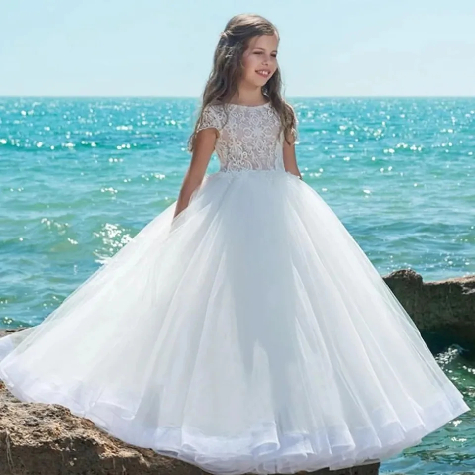 Biele kvetinové šaty šaty Tulle