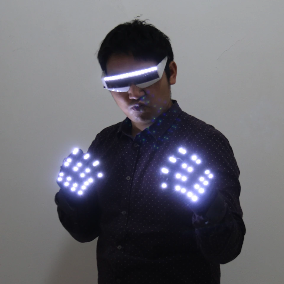 Biele LED rukavové okuliare Svetelné žiarivé vianočné rukavice na laserovú show brušné tanečnice Dress Accessorie