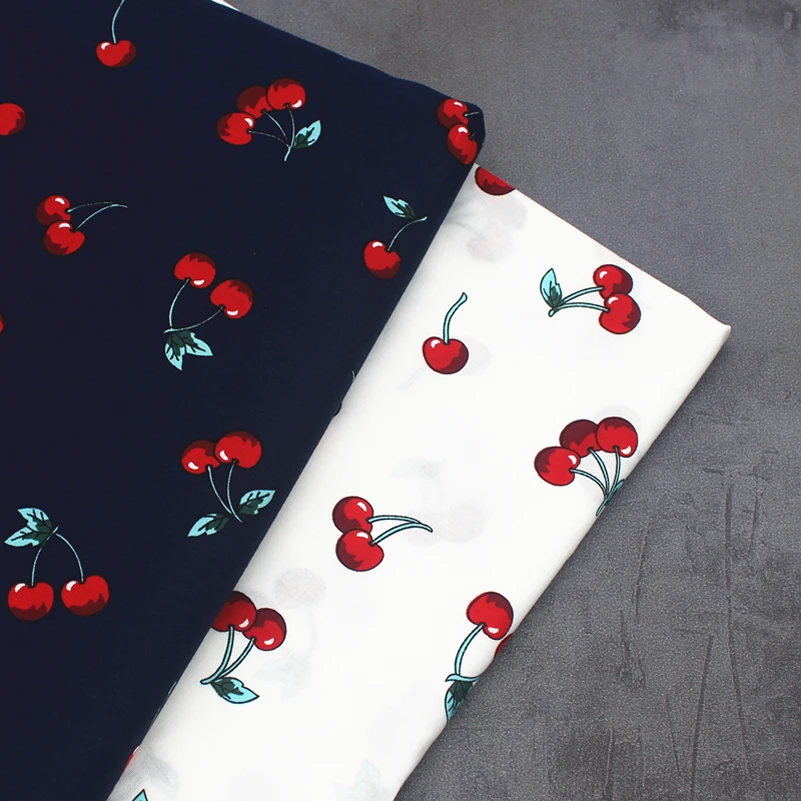 Biele námorníctvo Cherry Cotton Poplin potlačená látka DIY ručne vyrobená na prešívanie šijacích doplnkov