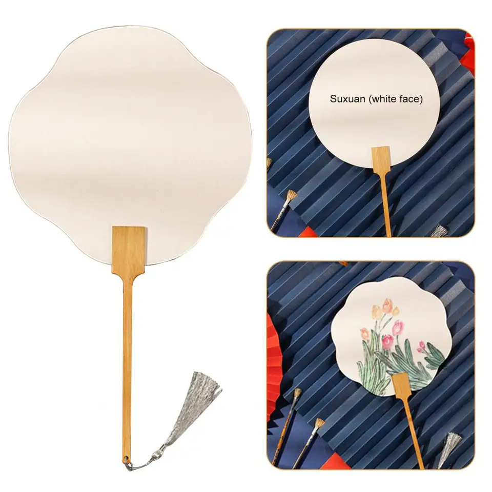 Biele okrúhle ventilátor s strapcami DIY Blank Fanúšikov
