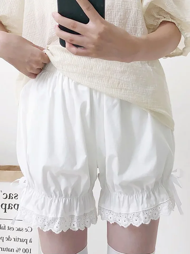 Biele rukoláky Ženy kawaii tekvicové nohavičky roztomilý čipk