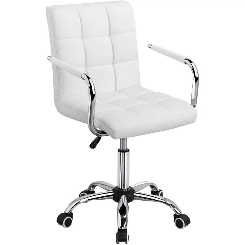 Biele stoličky s kolesami/lakťkami Moderné PU Leather Midback nastaviteľná domáci počítač Výkonný kancelársky kreslo 360 ° otočný