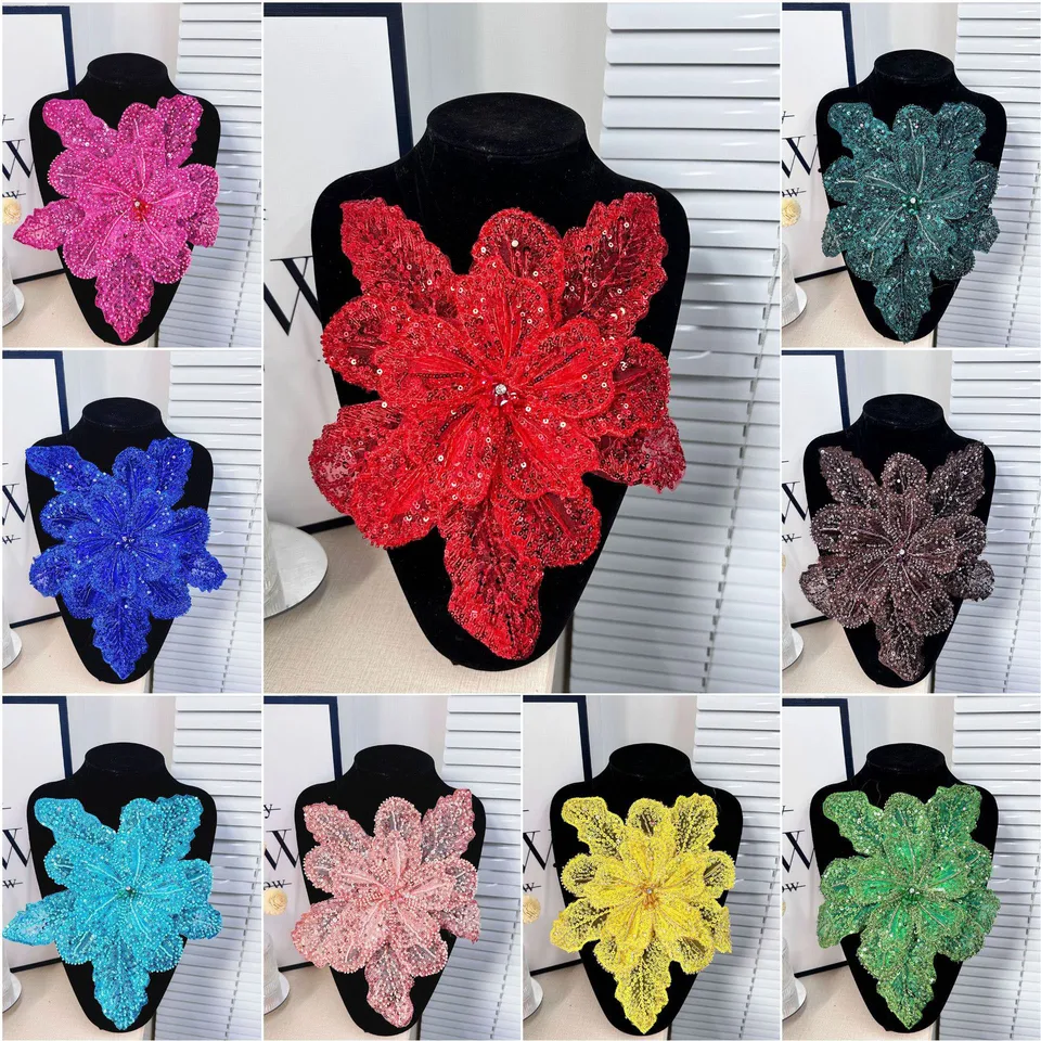Biele viacvrstvové čipky s čipkou Hrotded 3d Flower Patch DIY Clothing Dekoratívne aplikačné sveter Coat príslušenstvo