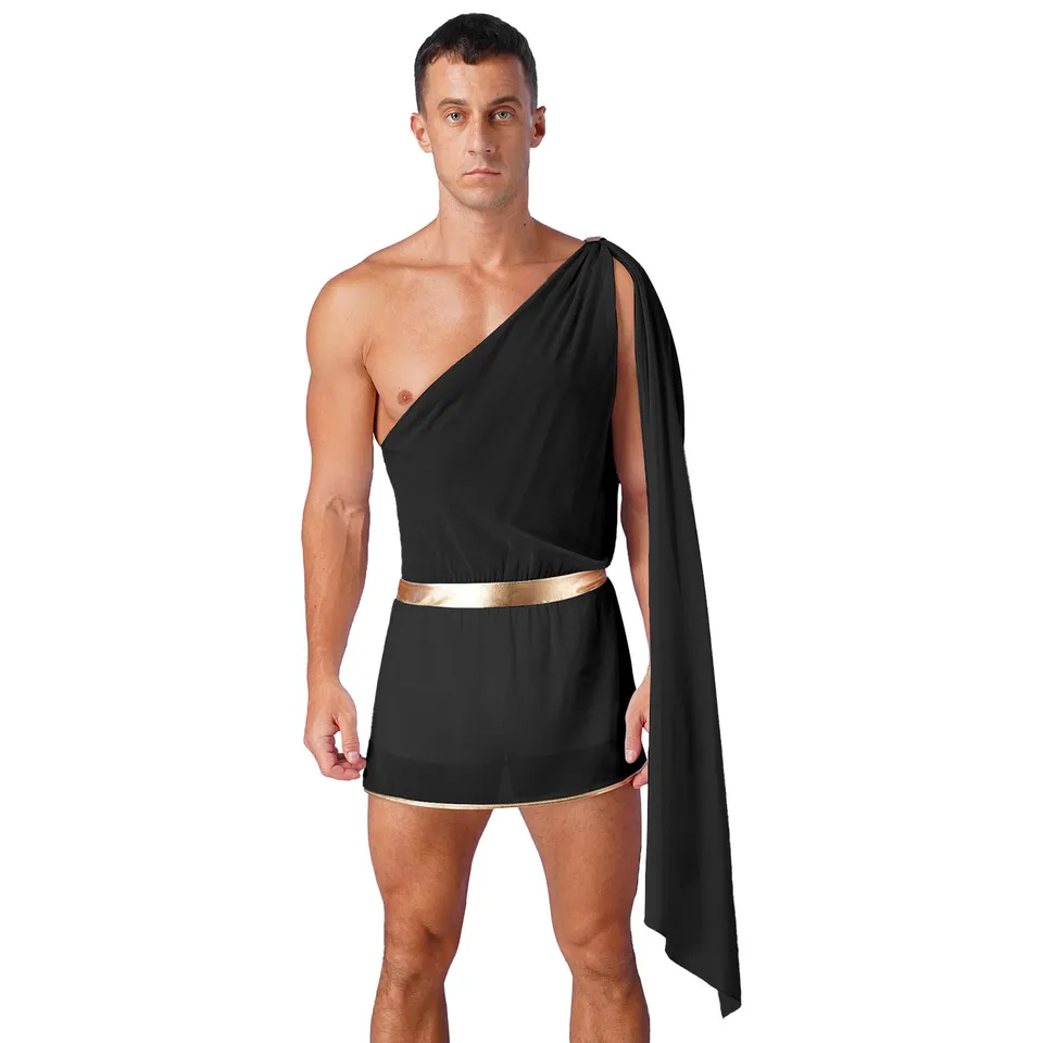 Bieli muži grécky Boh pán Toga kostýmy Halloween Cosplay Jedno rameno so štrbinou sukne tunickú kombinézu