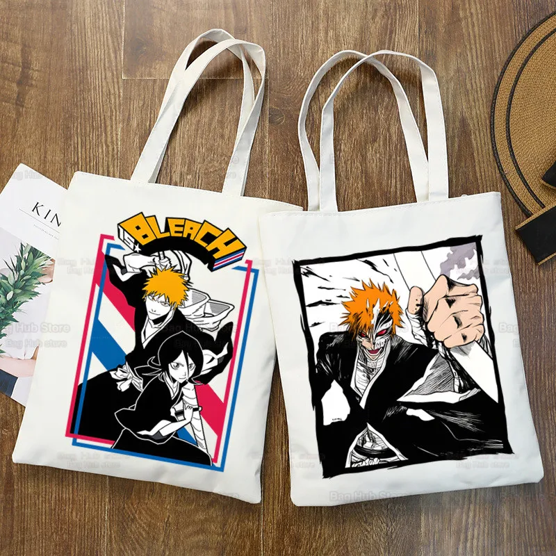 Bielidlo Anime nakupujúci tašky Nákupné tašky Tote Bag Kurosaki Ichigo japonské ramenné tašky plátno veľkú kapacitnú kapacitu kabelky