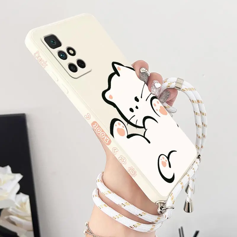 Biely oblak Cat Crossbody Lanyard Silikone Puzdet pre puzdro pre Xiaomi Redmi 10 9 10c 9c 10a 12c 9t 9a A1 9c kryt