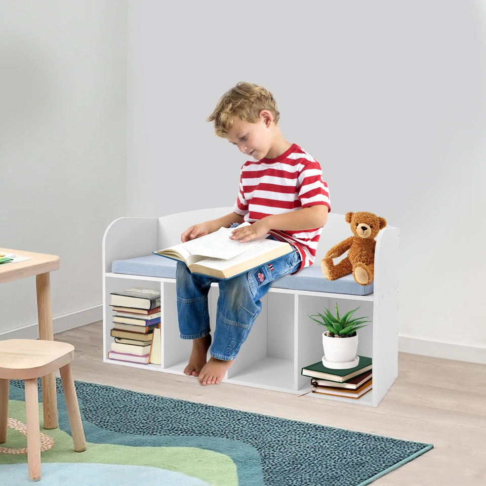 Biely PVC, handrička, sponge Kidsshelf s čítaním kút, knižnica s mäkkým vankúšom, úložná lavica s kníhkupectvom