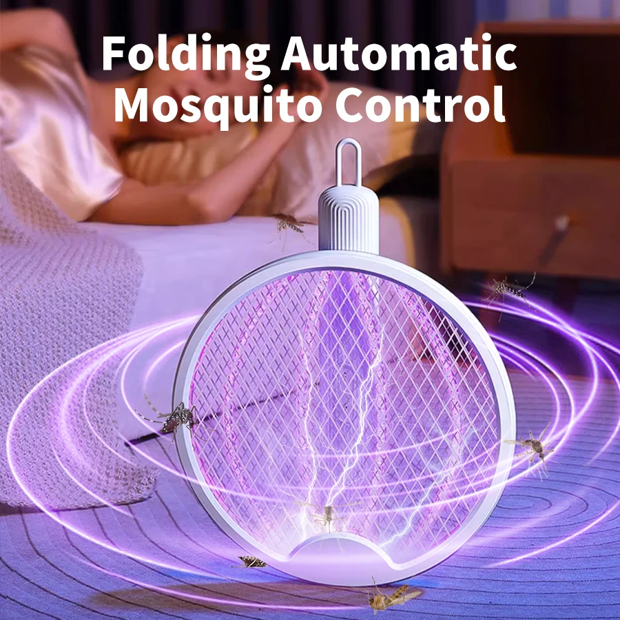Biely skladací elektrický komár Swatter Swatter UV Light Killer Killer USB nabíjanie Net neubližuje jednoduché a prenosné