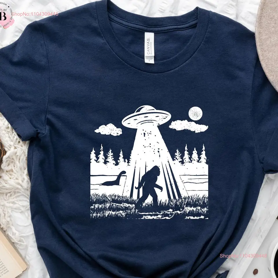 Big Foot and Ufo T tričko mimozemšťania Bigfoot Sasquatch Space Adventure Vintage Retro Long alebo Krátke rukávy