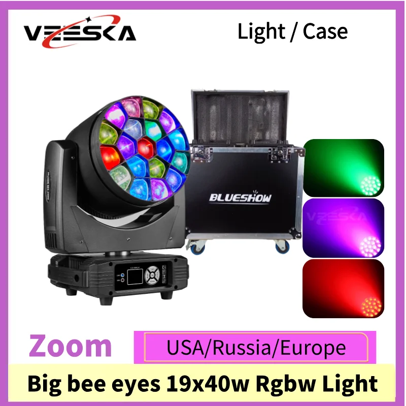 Big Led včelové očné lúč pohybujúca sa hlava 19x40W lúč RGBW FlightCase Clay Paky 19x15W Zoom Wash Eye Eye Eye Eye Eye Lights DMX