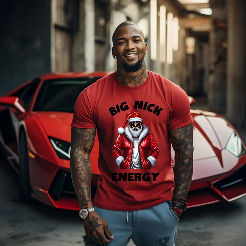 Big Nick Energy vianočné tričko Čierny Santa Claus Vintage African American RETRO ROZHODNÉ PASION AIPELE