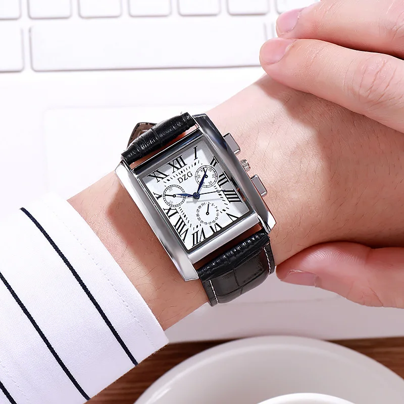 Big Square Men pozerá obchod s vodotesným kremeňom kožené zápästie Watch Men Clock Muž Relogio Masculino Hodinky Erkek Kol Saati