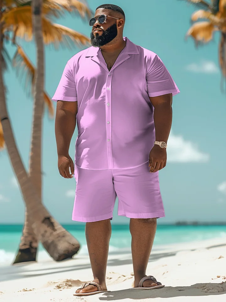 Biggmans plus veľkosť masívne ružové košele šortky oblek Pánske príležitostné vrcholy vrecká s kraťasom Mužské dovolenky voľné voľné fit s dvoma kusmi nový