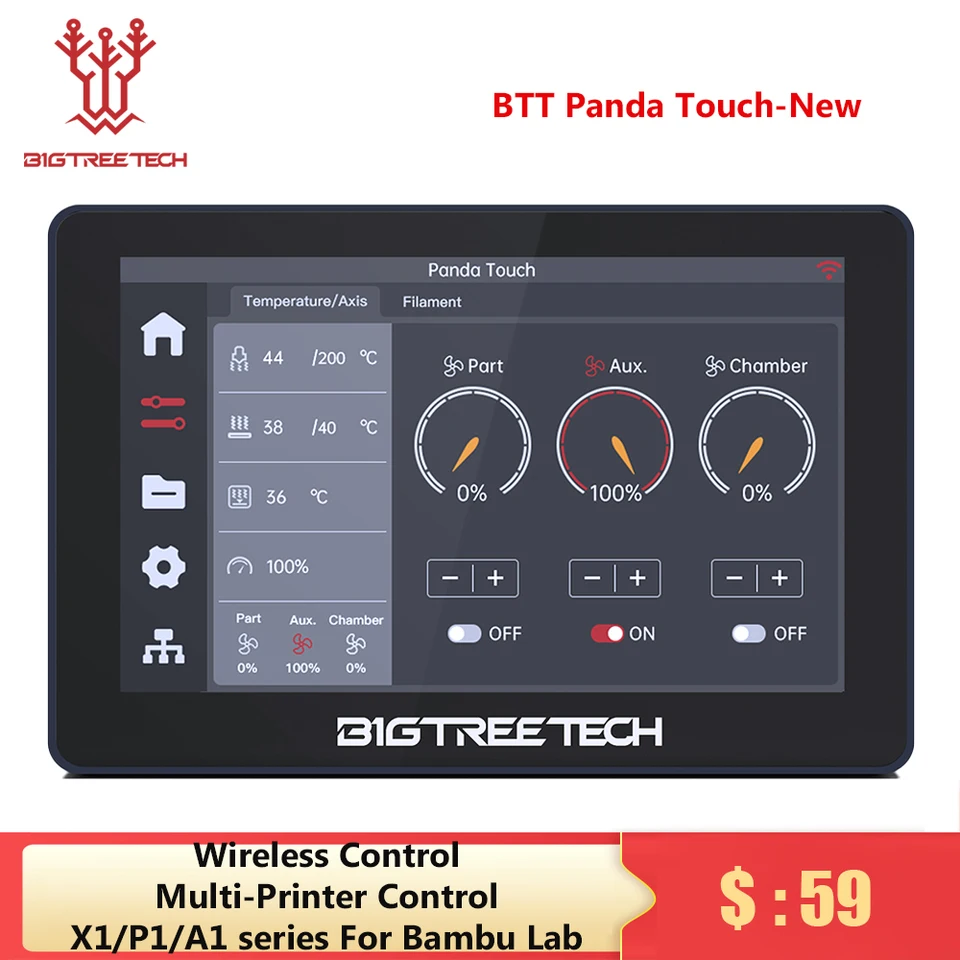 BigTreeTech Panda Touch 5-palcový dotykový obrazovka WiFi Displej pre Bambulab P1p P1S viacprint-ovládacích obrazoviek Klipper