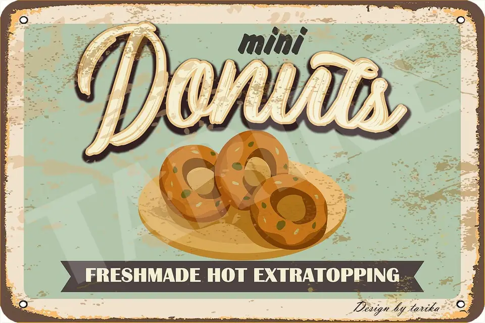 Bigyak Donuts Mini Freshmade Hot Extratoppping Cin Vintage Look 20x30 cm dekorácie umelecké znamenie pre domácu kuchyňu kúpeľňa farm Garde