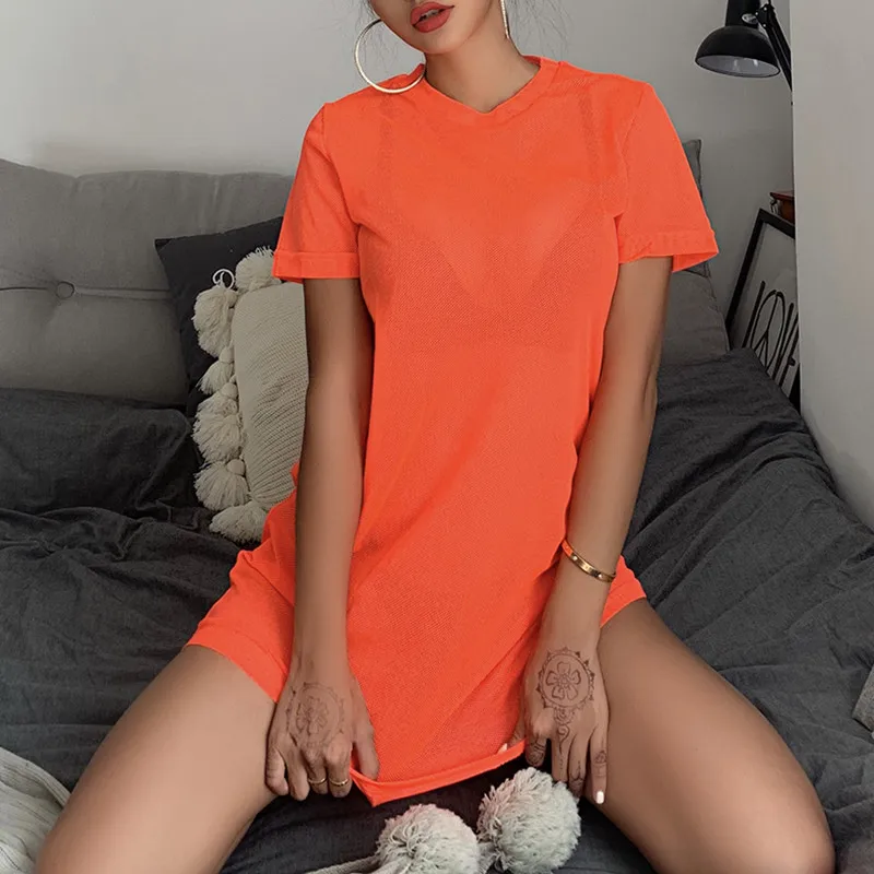 Bikiny zo sieťoviny zakrývajú pre ženy letné fluorescenčné zelené oranžové plážové šaty pre ženy plážové pláž plážové kryty