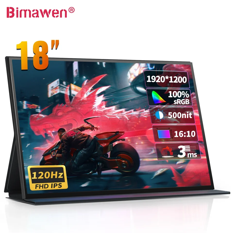 BIMAWEN 18 palcov 1,5K 120 Hz prenosný monitor 16:10 DCI-P3 500NIT DISPLAT IPS HERNICKÁ SCREES PRE PC NAPLAKOVÝ PLYT Xbox PS4/5 prepínač