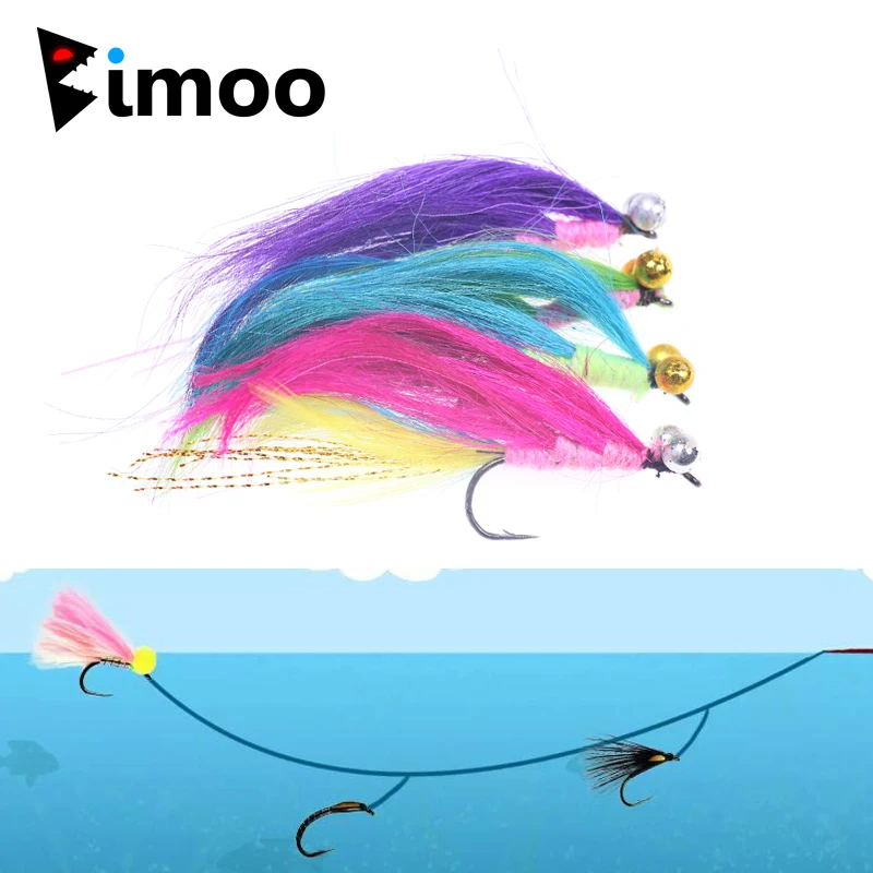 BIMOO 4/8ks Fly Fling Fishing Booby Fly Streamer Flies Láska pre pstruhovú penovú hlava Boobie Floating Bottom Fishing Fly Veľkosť 6 1/0