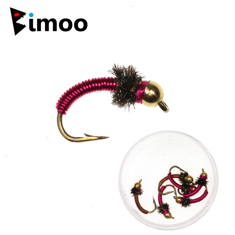 Bimoo 6ks #12 Červené medené drôtové mosadzné korálky hlava víla pstruh pstruh Fly Fisking Farbené drôty