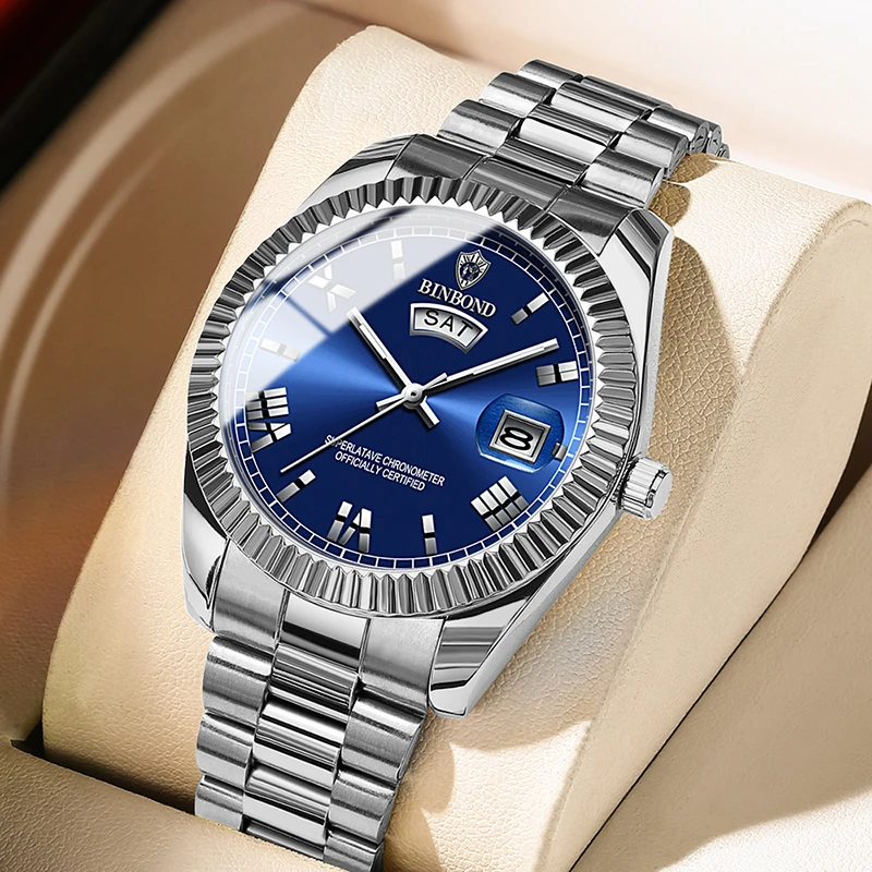Binbond Brand Mens Business Sports Quartz hodinky klasický vodotesný svetelný kalendár Kreatívne hodiny Muž personalizované náramkové hodinky