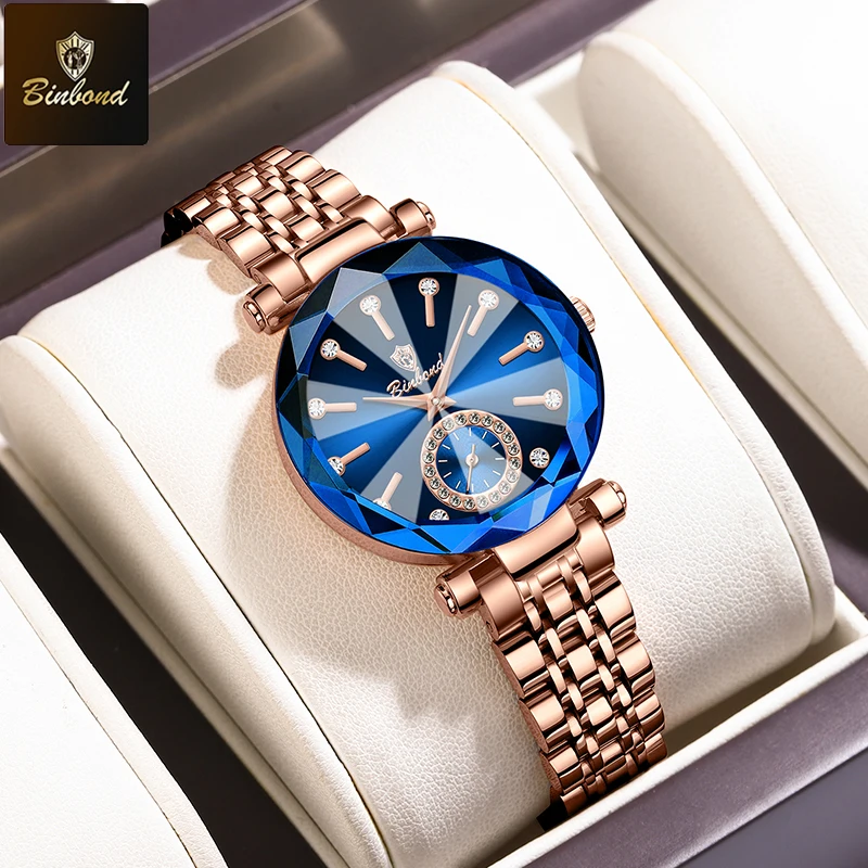 Binbond Fashion Elegantné ženy Quartz Watches Originálne srdce oceánu dizajn vodotesný svetelný diamant dámy Príležitostné hodinky