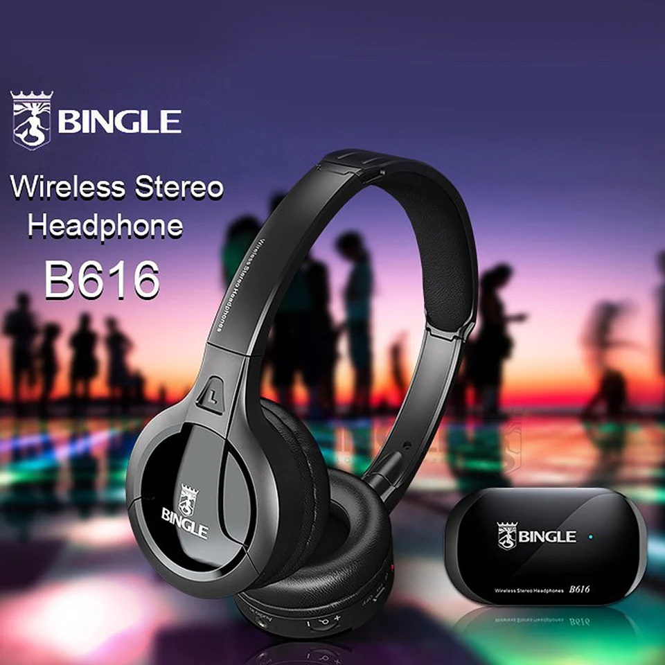Bingle B616 Multifunkčné bezdrôtové stereofónne slúchadlá na headsete Ear Headset FM Radio káblový vysielač slúchadiel pre PC TV Smart Phones