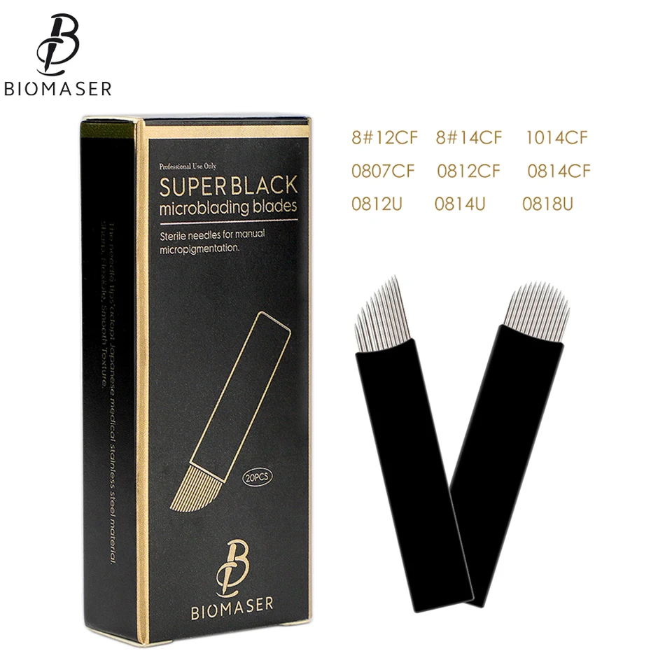 Biomaser 9ks/18ks mix U tvar 12U 14U 16U 18U CF Mikrobladové ihly pre permanentné make -up dodávky manuálne obočie čepele obočia