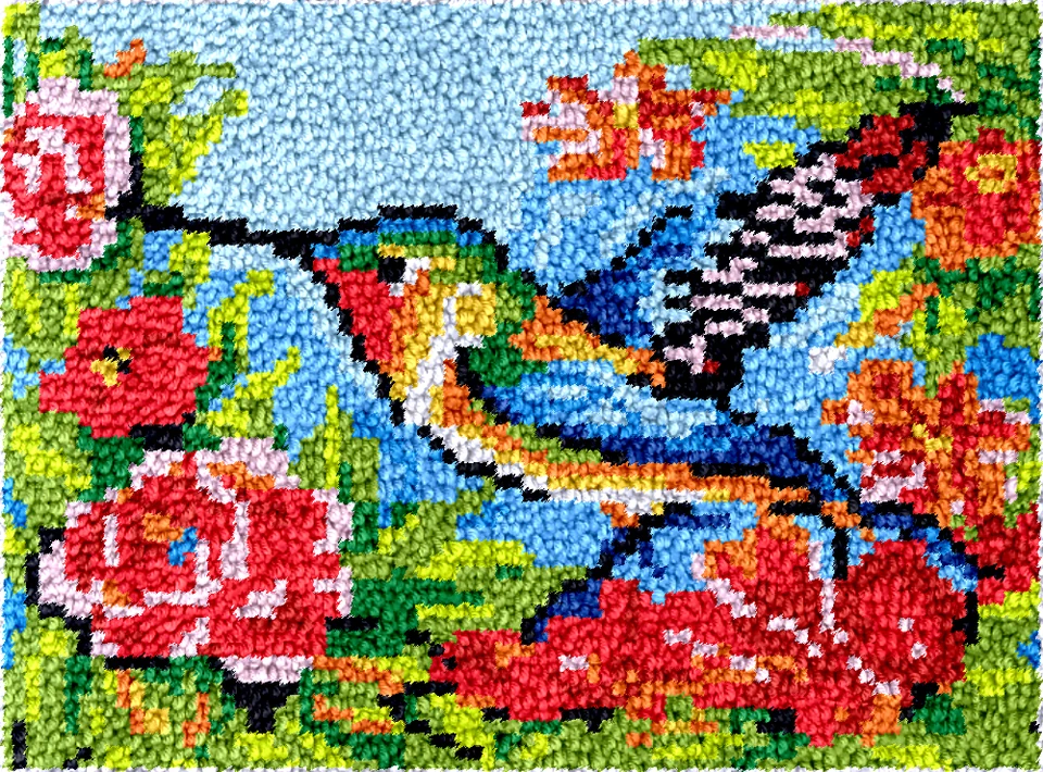 Bird In Flower DT2507 Vyšívacie plátno Závesné háčiky, nedokončená akrylová priadza, vyšívací vankúš, krížový steh koberec