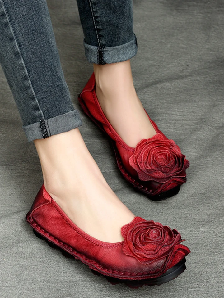 Birkuir retro dámske topánky Loafery veľké kvetiny mäkké podpora Príležitostné nízke päty luxusné topánky Flats elegantné originálne kožené dámske topánky