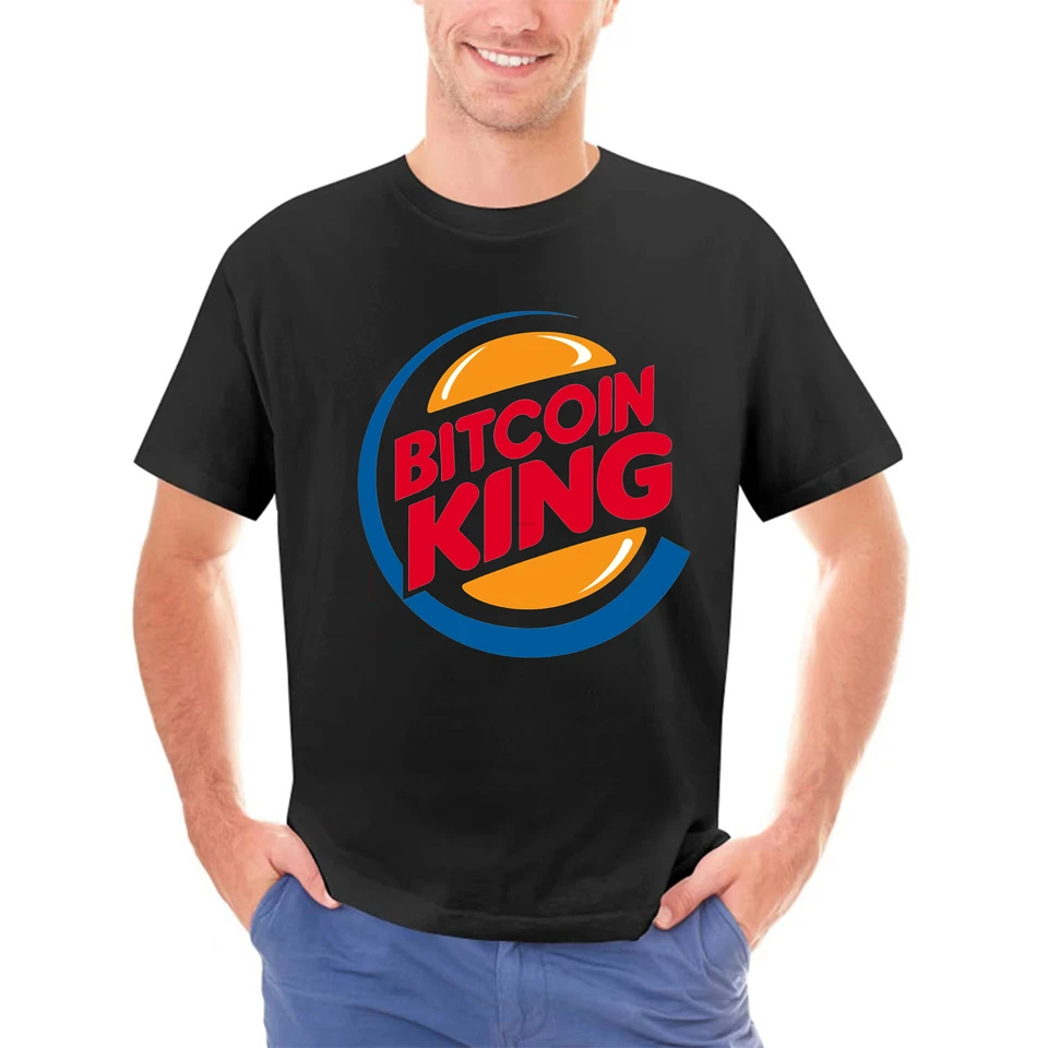 Bitcoin King Funny T tričko muži Tee Burger BTC Coin Crypto Meny Hodl Darček nový