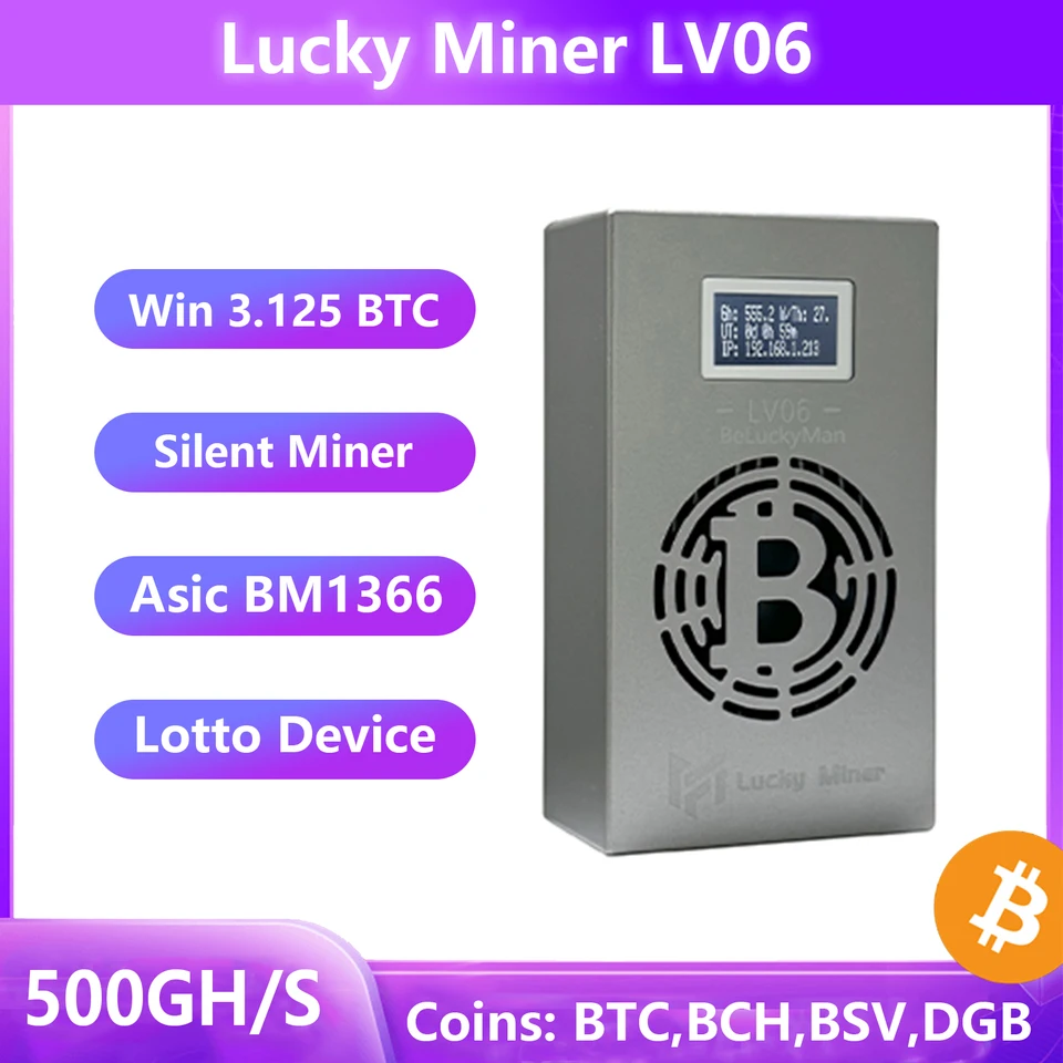 Bitcoin Solo Miner Lucky Miner LV06 504GH/S SHA256 BM1366 BTC BCH BSV DGB 13W ASIC Mining Lotto Lotto Zariadenie tichého banského stroja