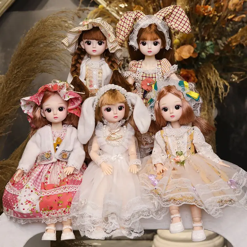 BJD bábiky a oblečenie s viacerými pohyblivými kĺbmi 30 cm 1/6 3D simulované očné závesy Doll Girl's Diey Dreys Up Birthday Darčeková hračka