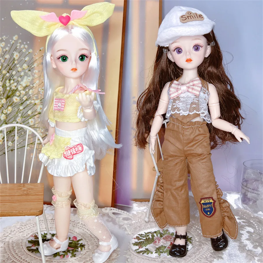 BJD bábiky a oblečenie s viacerými pohyblivými kĺbmi 30 cm 1/6 3D simulované očné závesy Doll Girl's Diey Dreys Up Birthday Darčeková hračka