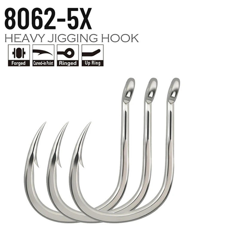 BKK8062ANTI-Corrosive5xSteng Iron Plate Hooks potom s jasným plechovým okrúhlym morským rybárskym háčikom ostnaté tuniaky