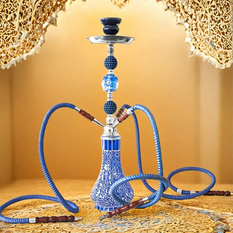 Black Blue White, 20,9in \ 53 cm médium, tri hadica 3, bar shisha plná sada luxusných fajčiarskych potrubí, súprava na vodnú vodu, sklenenú vázu, keramickú misu