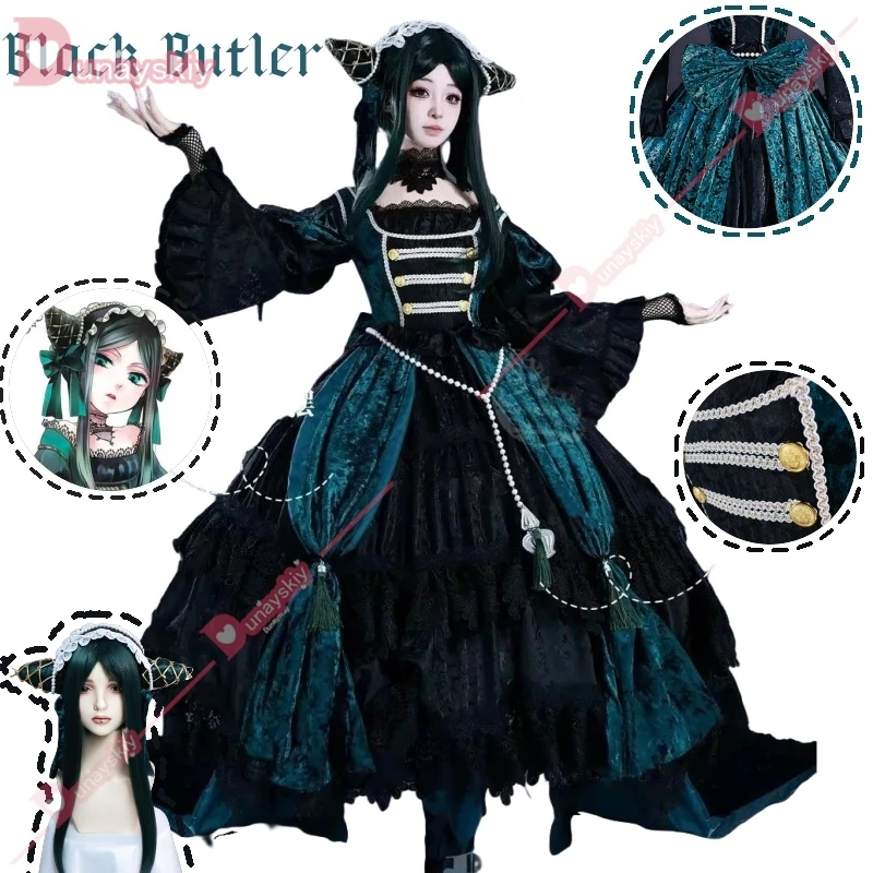 Black Butler Sieglinde Sullivan Green Witcn Lolita Dress Cosplay kostým Halloween Carnival Party Suit