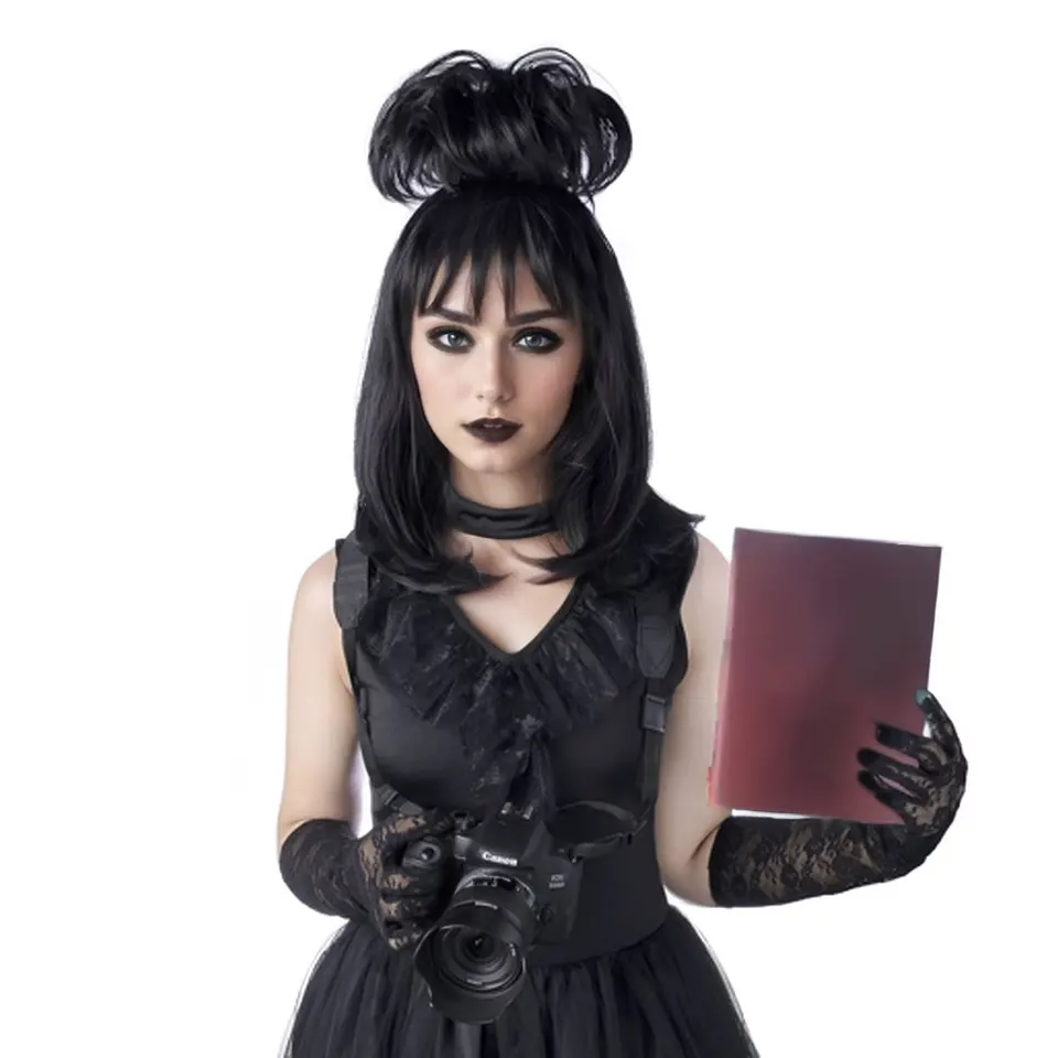 Black Cosplay Parochňa s parochňami syntetickej nevesty pre kostýmy, parochne kostýmy Halloween pre ženy Lydia Deetz Parochne pre ženy